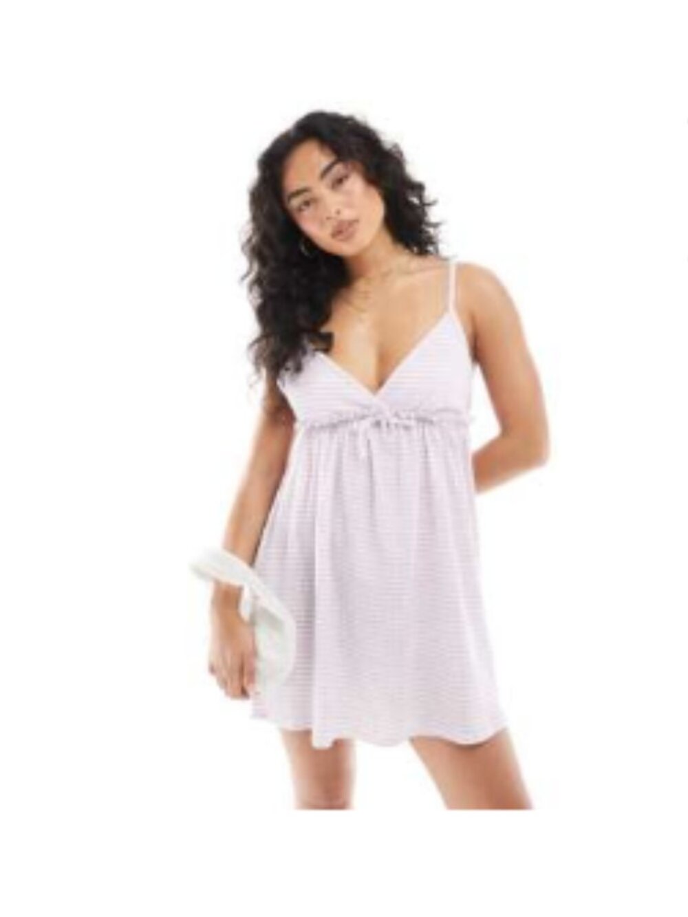 ASOS Miss Selfridge Lilac Gingham Babydoll Cami Dress, XS